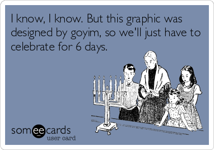 I know, I know. But this graphic was
designed by goyim, so we'll just have to
celebrate for 6 days.