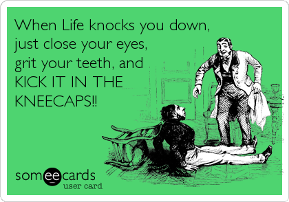 When Life knocks you down, 
just close your eyes,
grit your teeth, and 
KICK IT IN THE
KNEECAPS!!