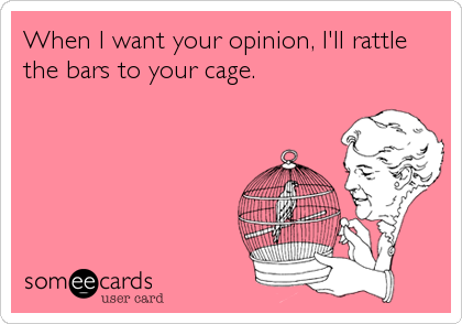 When I want your opinion, I'll rattle the bars to your cage. | Friendship  Ecard