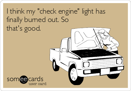 I think my "check engine" light has
finally burned out. So
that's good.