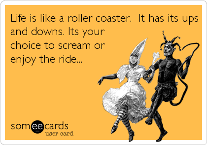 Life is like a roller coaster.  It has its ups
and downs. Its your
choice to scream or
enjoy the ride...