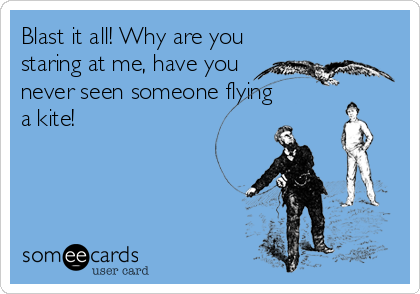 Blast it all! Why are you
staring at me, have you
never seen someone flying
a kite!