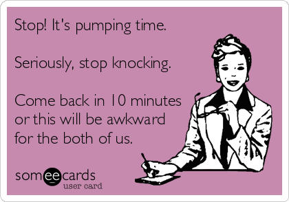 Stop! It's pumping time.

Seriously, stop knocking.

Come back in 10 minutes
or this will be awkward
for the both of us.