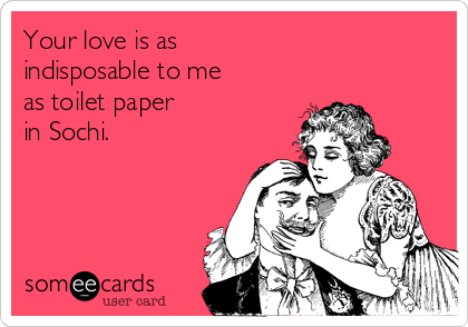 Your love is as
indisposable to me 
as toilet paper 
in Sochi.