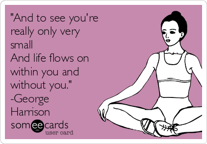 "And to see you're
really only very
small
And life flows on
within you and
without you."
-George
Harrison