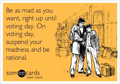 Be as mad as you
want, right up until
voting day. On
voting day,
suspend your
madness and be
rational.