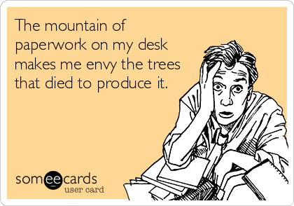 The mountain of
paperwork on my desk
makes me envy the trees
that died to produce it.