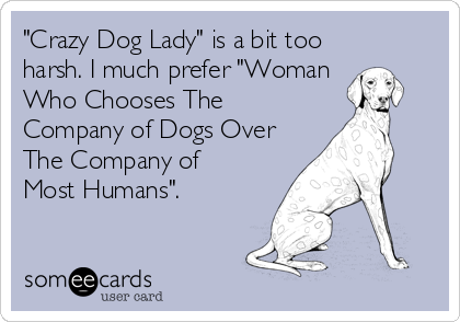 "Crazy Dog Lady" is a bit too
harsh. I much prefer "Woman
Who Chooses The
Company of Dogs Over
The Company of
Most Humans". 