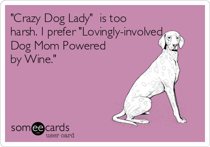 "Crazy Dog Lady"  is too
harsh. I prefer "Lovingly-involved
Dog Mom Powered
by Wine."