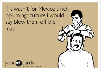 If it wasn't for Mexico's rich
opium agriculture i would
say blow them off the
map.