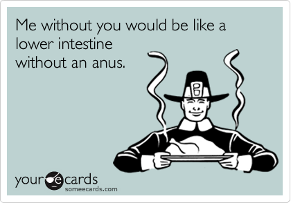 Me without you would be like a lower intestine
without an anus.