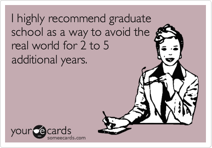 I highly recommend graduate
school as a way to avoid the
real world for 2 to 5
additional years.