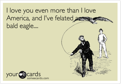 I love you even more than I love America, and I've felated a
bald eagle....