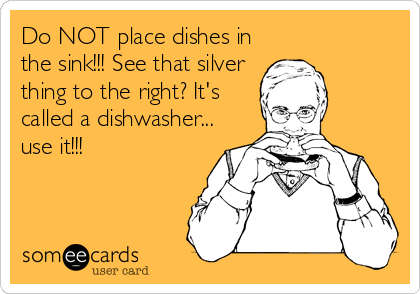 Do NOT place dishes in
the sink!!! See that silver
thing to the right? It's
called a dishwasher...
use it!!!