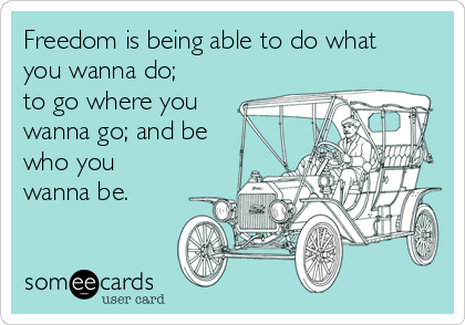 Freedom is being able to do what
you wanna do;
to go where you
wanna go; and be
who you
wanna be.