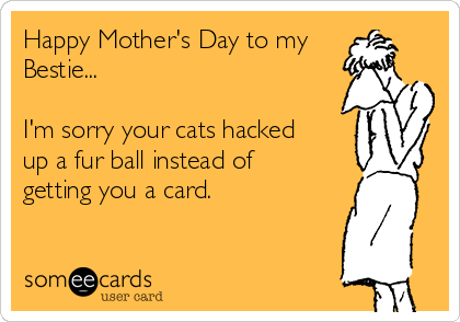 Happy Mother's Day to my
Bestie...

I'm sorry your cats hacked
up a fur ball instead of
getting you a card.