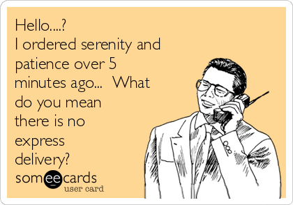 Hello....?
I ordered serenity and
patience over 5
minutes ago...  What
do you mean
there is no
express
delivery?