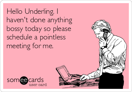 Hello Underling. I
haven't done anything
bossy today so please
schedule a pointless
meeting for me. 