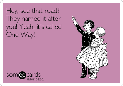 Hey, see that road?
They named it after
you! Yeah, it's called
One Way! 