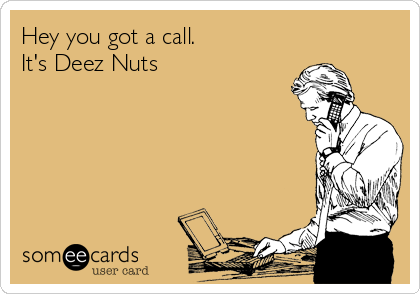 Hey you got a call. 
It's Deez Nuts               