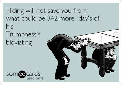 Hiding will not save you from
what could be 342 more  day's of
his
Trumpness's
bloviating