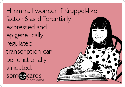 Hmmm...I wonder if Kruppel-like
factor 6 as differentially
expressed and
epigenetically
regulated
transcription can
be functionally
validated.