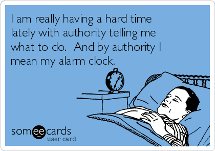 I am really having a hard time
lately with authority telling me
what to do.  And by authority I
mean my alarm clock.