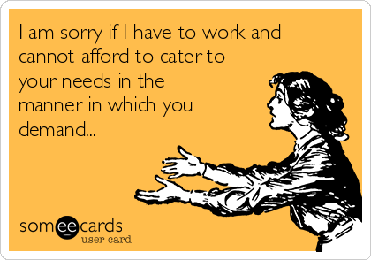 I am sorry if I have to work and
cannot afford to cater to
your needs in the
manner in which you
demand...