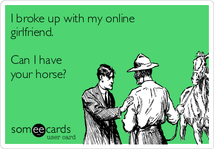 I broke up with my online
girlfriend.

Can I have
your horse?