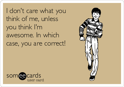 I don't care what you
think of me, unless
you think I'm
awesome. In which
case, you are correct! 