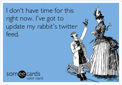 I don't have time for this
right now. I've got to
update my rabbit's twitter
feed.