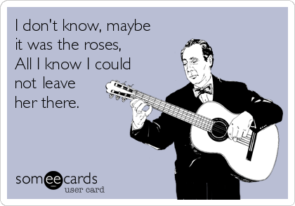 I don't know, maybe
it was the roses,
All I know I could
not leave
her there.