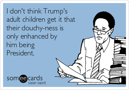 I don't think Trump's
adult children get it that
their douchy-ness is
only enhanced by
him being
President.