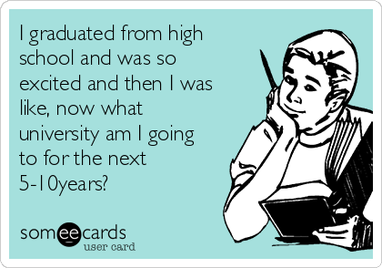 I graduated from high
school and was so
excited and then I was
like, now what
university am I going
to for the next
5-10years?