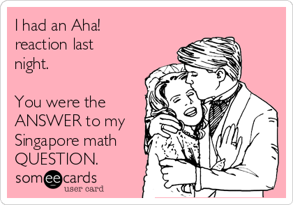 I had an Aha!
reaction last
night. 

You were the
ANSWER to my
Singapore math
QUESTION. 