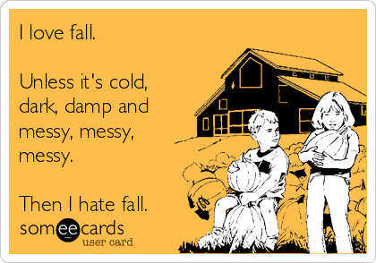 I love fall.

Unless it's cold,
dark, damp and
messy, messy,
messy.

Then I hate fall.