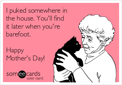 I puked somewhere in
the house. You'll find
it later when you're
barefoot.

Happy
Mother's Day!