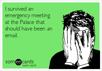 I survived an
emergency meeting
at the Palace that
should have been an
email.