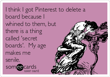 I think I got Pinterest to delete a
board because I
whined to them, but
there is a thing
called 'secret
boards'.  My age
makes me
senile.