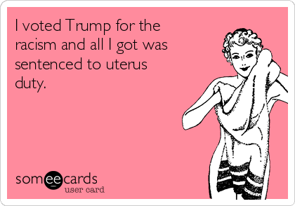 I voted Trump for the
racism and all I got was
sentenced to uterus 
duty.