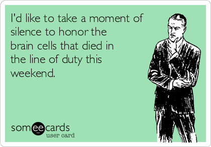 I'd like to take a moment of
silence to honor the
brain cells that died in
the line of duty this
weekend. 