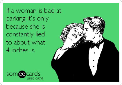 If a woman is bad at
parking it's only
because she is
constantly lied
to about what
4 inches is.