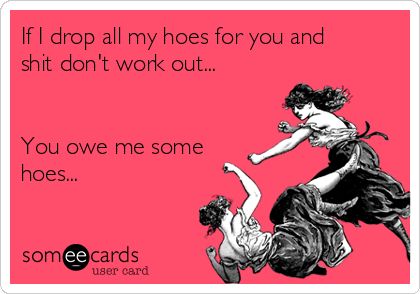 If I drop all my hoes for you and
shit don't work out...


You owe me some
hoes...