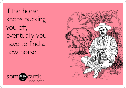 If the horse
keeps bucking
you off,
eventually you
have to find a
new horse.