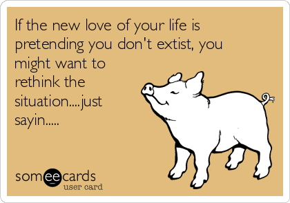 If the new love of your life is
pretending you don't extist, you
might want to
rethink the
situation....just
sayin.....