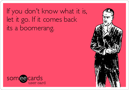 If you don't know what it is,
let it go. If it comes back
its a boomerang. 