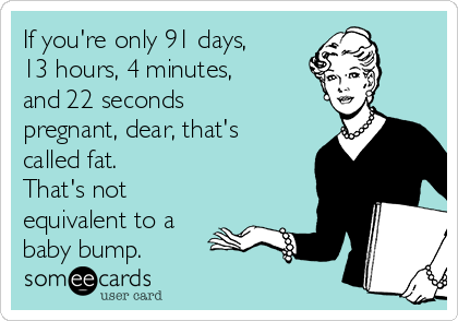 If you're only 91 days,
13 hours, 4 minutes,
and 22 seconds
pregnant, dear, that's
called fat.
That's not 
equivalent to a
baby bump.