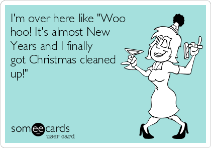 I'm over here like "Woo
hoo! It's almost New
Years and I finally
got Christmas cleaned
up!"