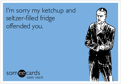 I'm sorry my ketchup and
seltzer-filled fridge
offended you. 