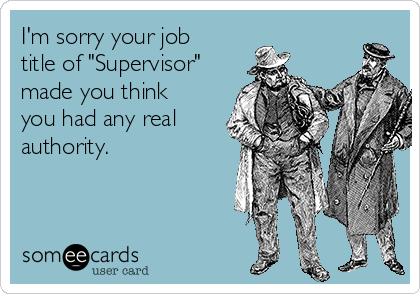 I'm sorry your job
title of "Supervisor"
made you think
you had any real
authority.